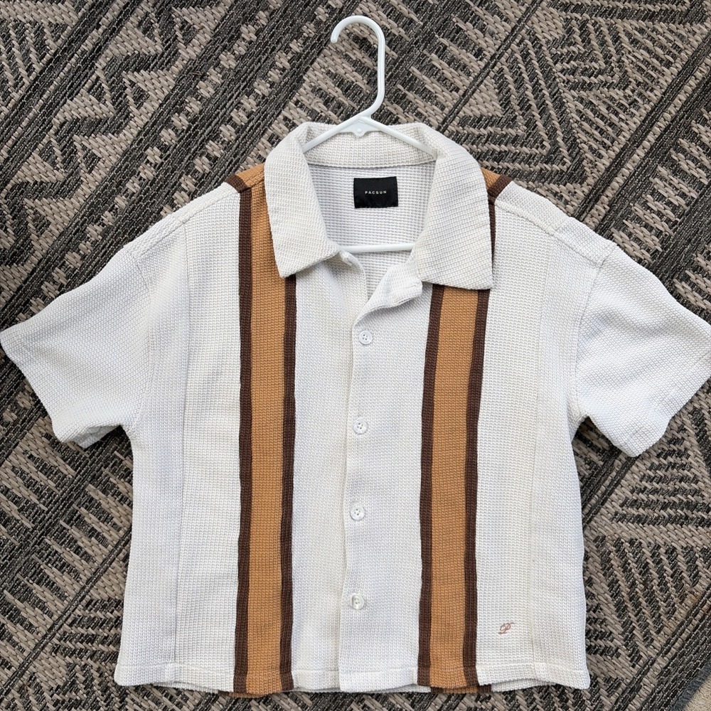 Pacsun Cream Sloan Textured Knit Boxy Button Front Casual Camp Shirt Mens Small
